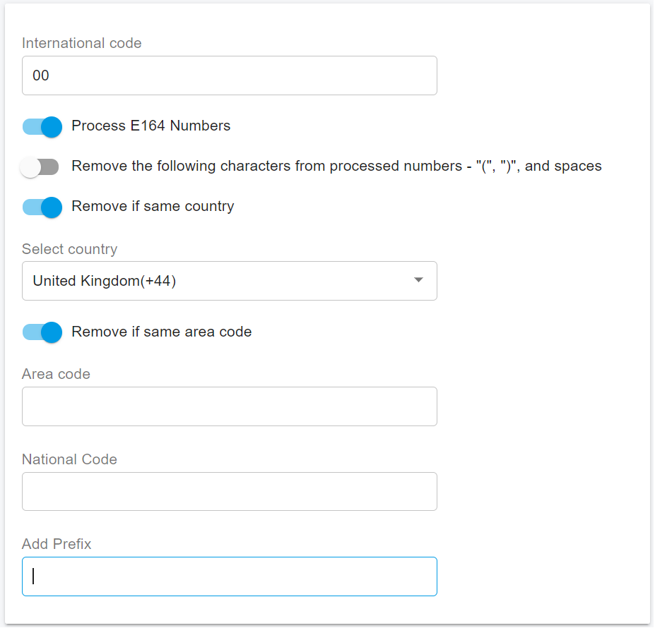 E164 Call - Số đã quay không bắt đầu bằng mã Select Country