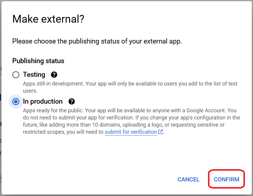 Confirm In Production