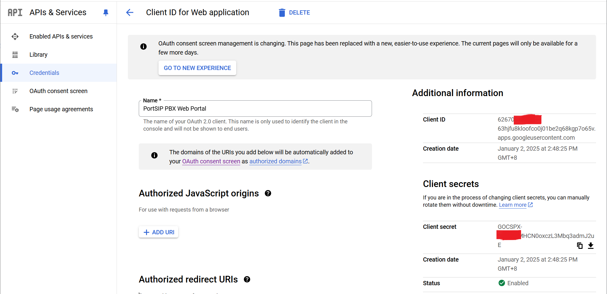 Client ID and Secret Details