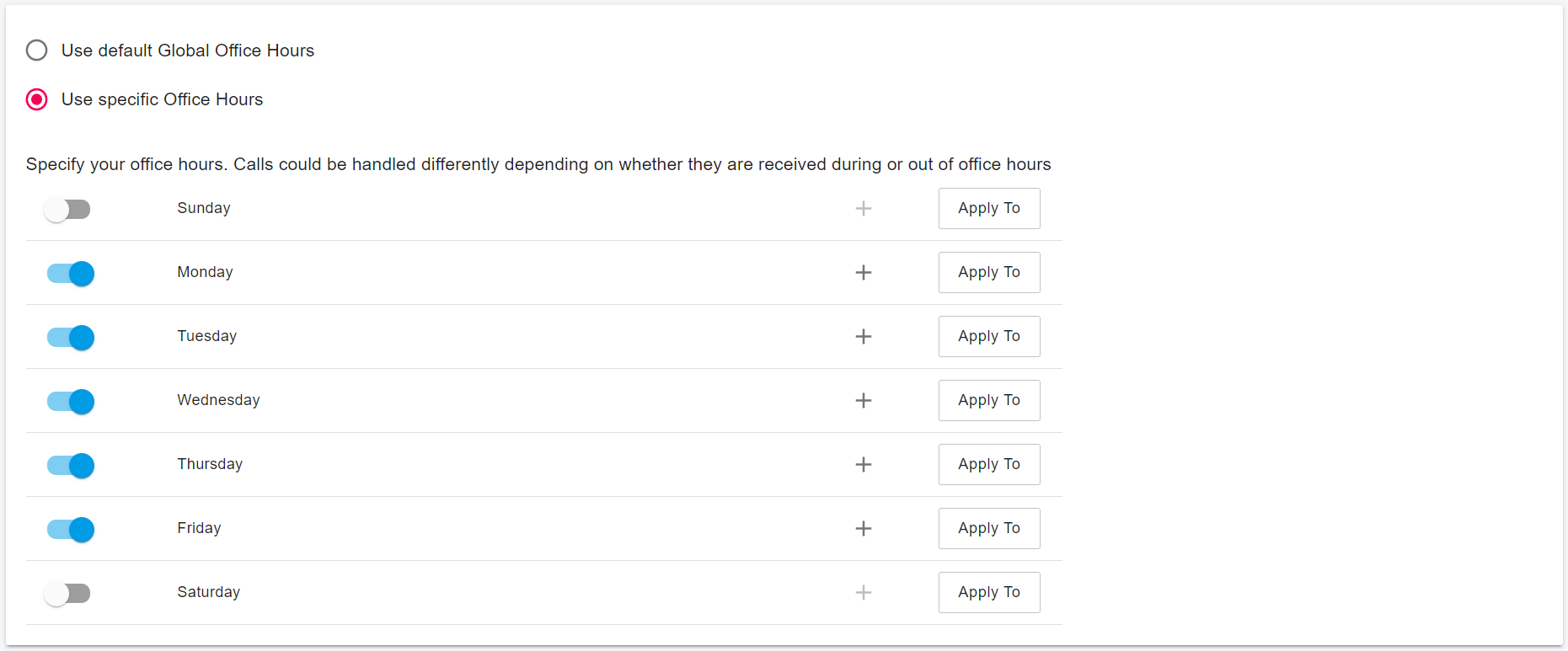 User Office Hours Configuration