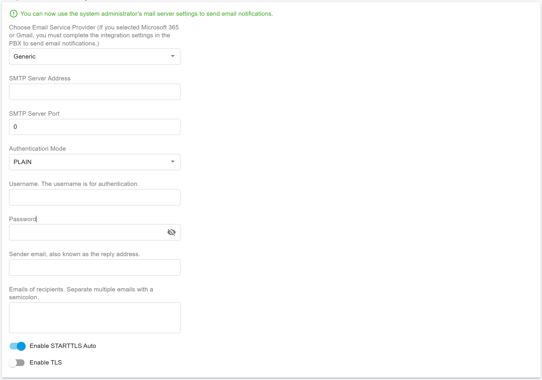 Tenant Mail Server Settings