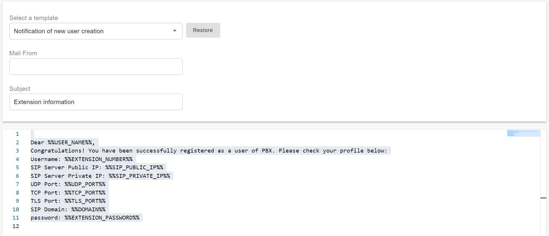 Email Template Configuration