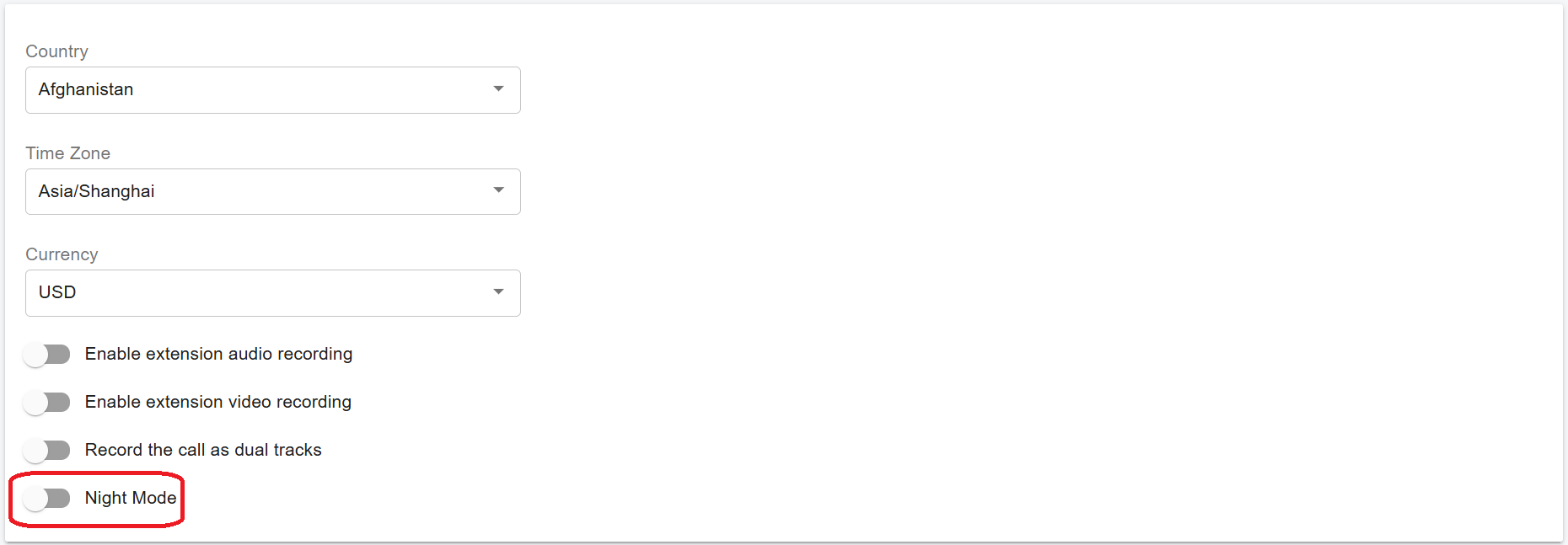 Night Mode Activation from Web Portal
