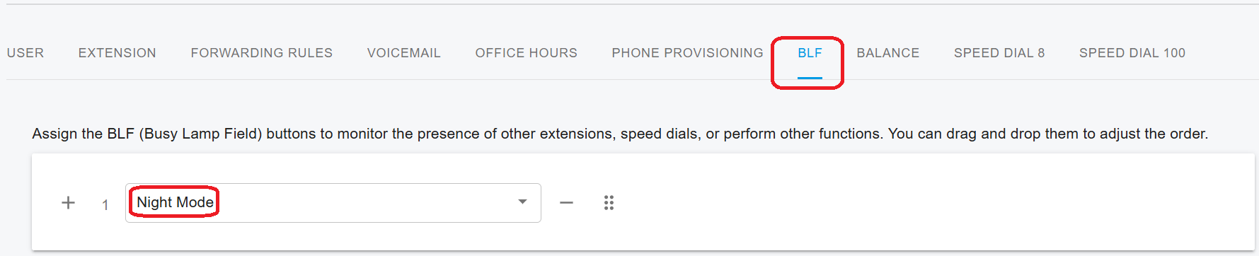 Night Mode BLF Key Configuration