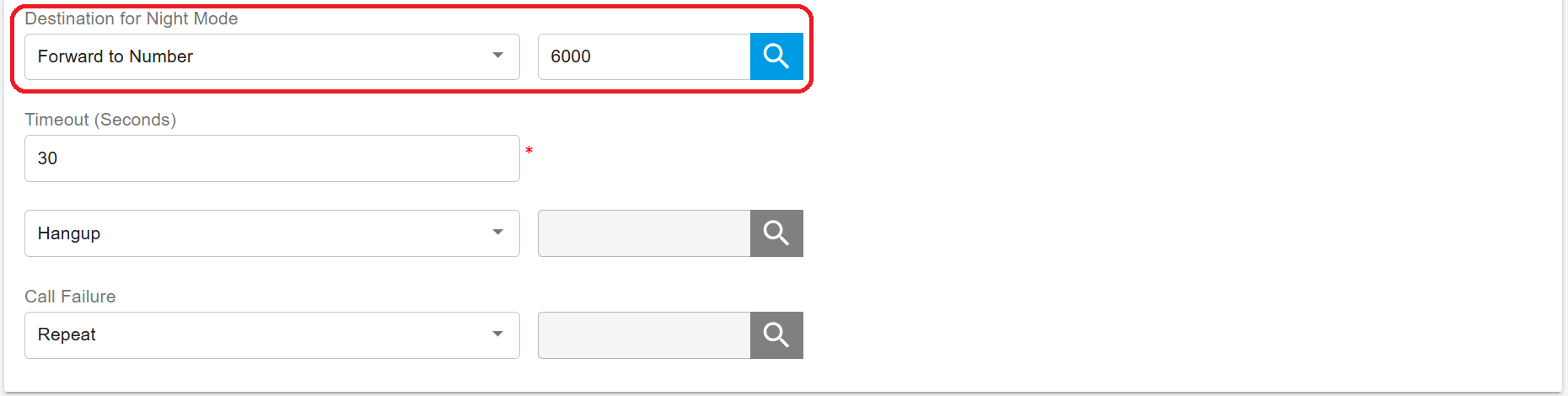 Night Mode Destination for Virtual Receptionist